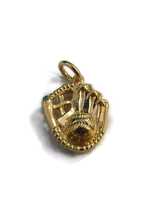 3D Baseball Catcher Glove Charm Pendant 14k Yellow Gold!!