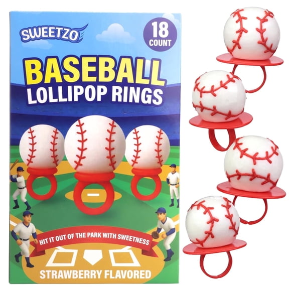 Baseball Lollipop Rings, Sports Team Party Favor Candy, 18 Count, 8.89 Ounce Box