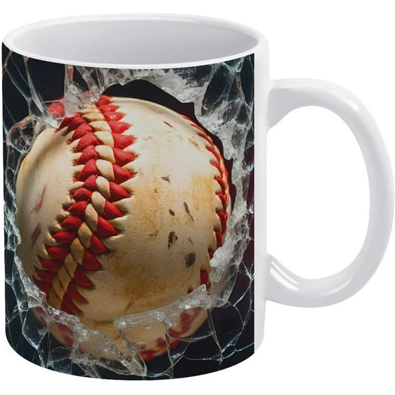 3D Baseball Mug, 3D Cracked Hole Baseball Mug 3D Novelty Baseball Mugs Baseball Lovers Coffee Mug Baseball Club Cup White Ceramic Mug Gifts For Men Women 11Oz
