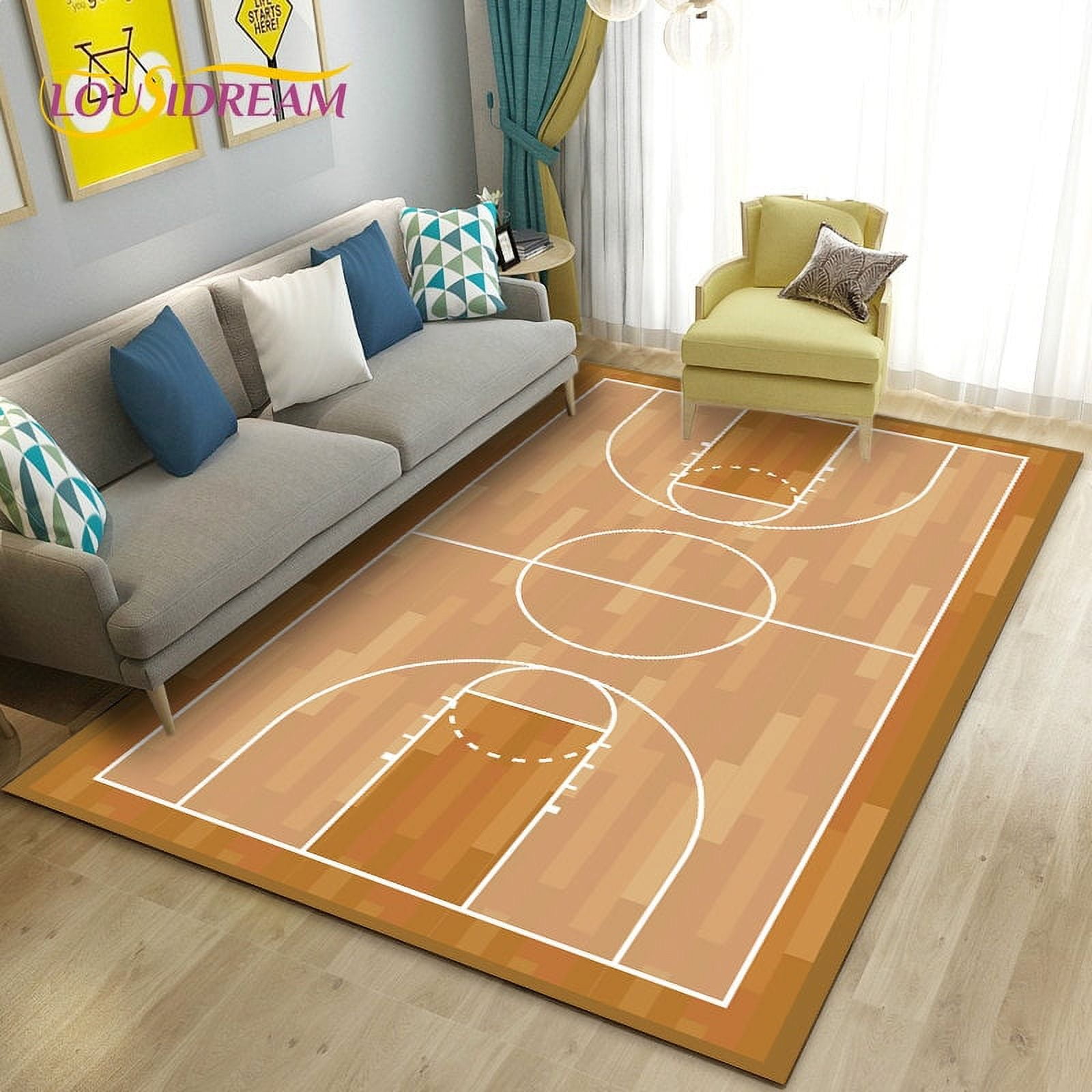 Basketball 3 Point Line Rug 3D Basketball Area Rug Large Carpet Rug for Living Room Bedroom Sofa ...