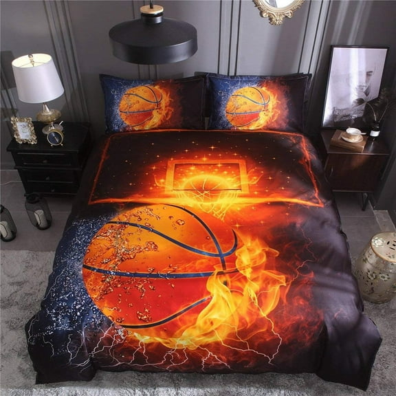 3D Basketball Bedding Set for Boys - Full Size Duvet Cover & 2 Pillowcases - Sports Themed Teen Boys Room Decor - Jersey Style Comforter Set