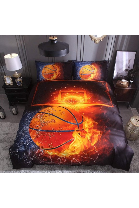3D Basketball Bedding Set for Boys - Full Size Duvet Cover & 2 Pillowcases - Sports Themed Teen Boys Room Decor - Jersey Style Comforter Set