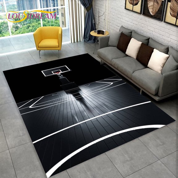 3D Basketball Cour Cartoon Area Rug Large Carpet Rug for Living Room Bedroom Sofa Playroom Doormat r Kids Nonslip Floor Mat