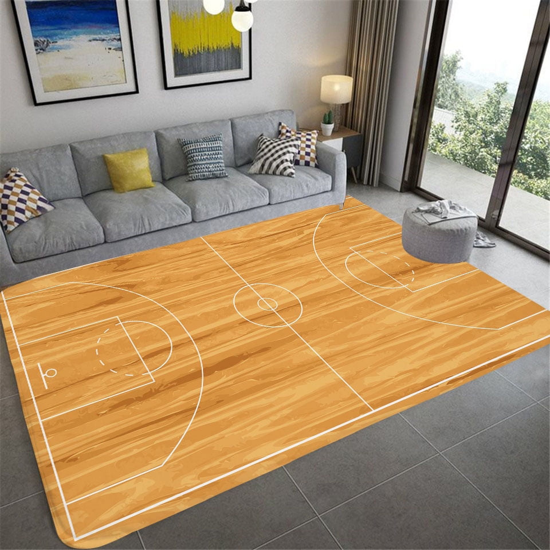 Basketball 3 Point Line Rug 3D Basketball Court Printed Carpet Bedroom Bedside Living Room Sofa ...
