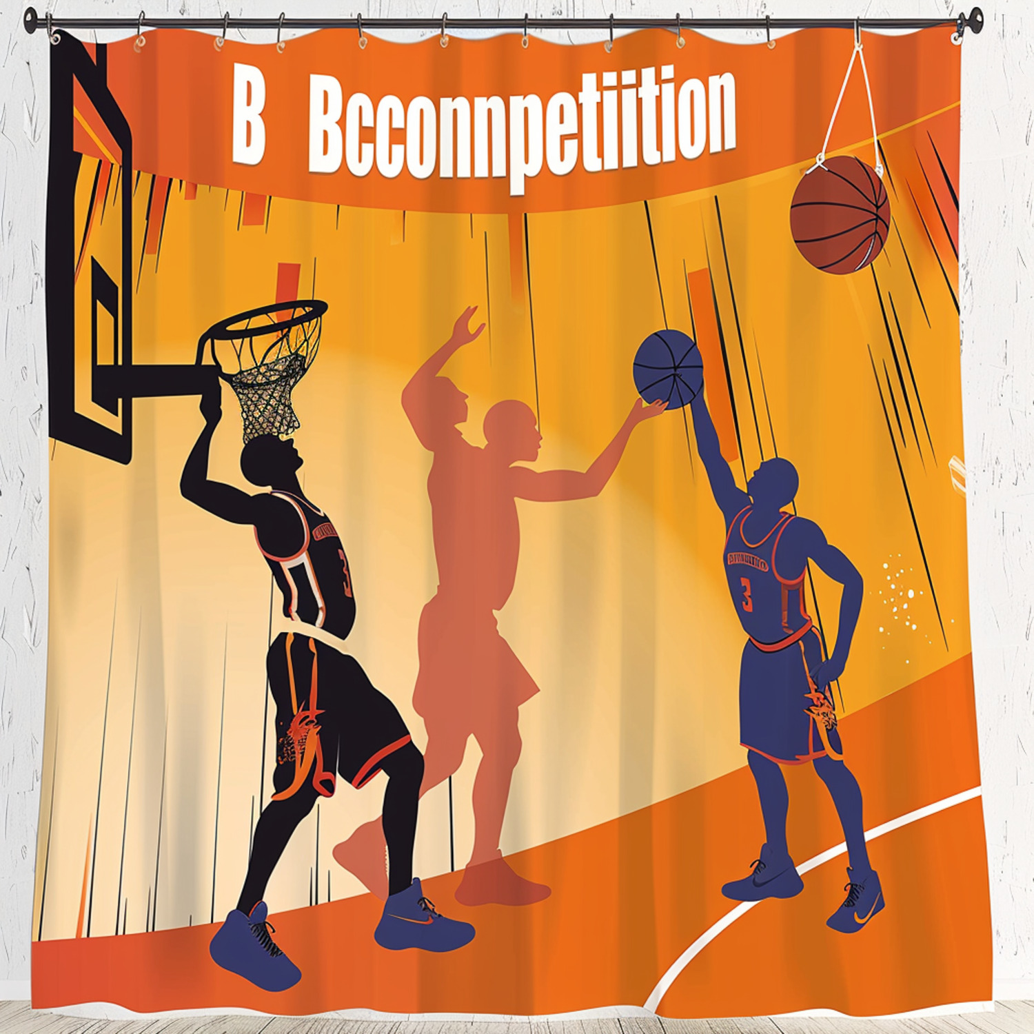 3D Basketball Players Competition Orange Shower Curtain 49er Beasts
