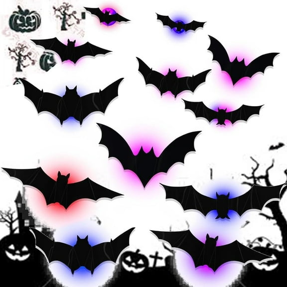 3D Bat Design LED Decoration, 3D Bat LED Decoration, Halloween Decorations Wall Decor Bats Stickers, Halloween Outdoor Decorations Bats Decor(60pcs)