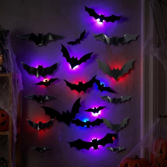 3D Bat LED Decoration Lighted Hanging Wall Decor 24 Pcs