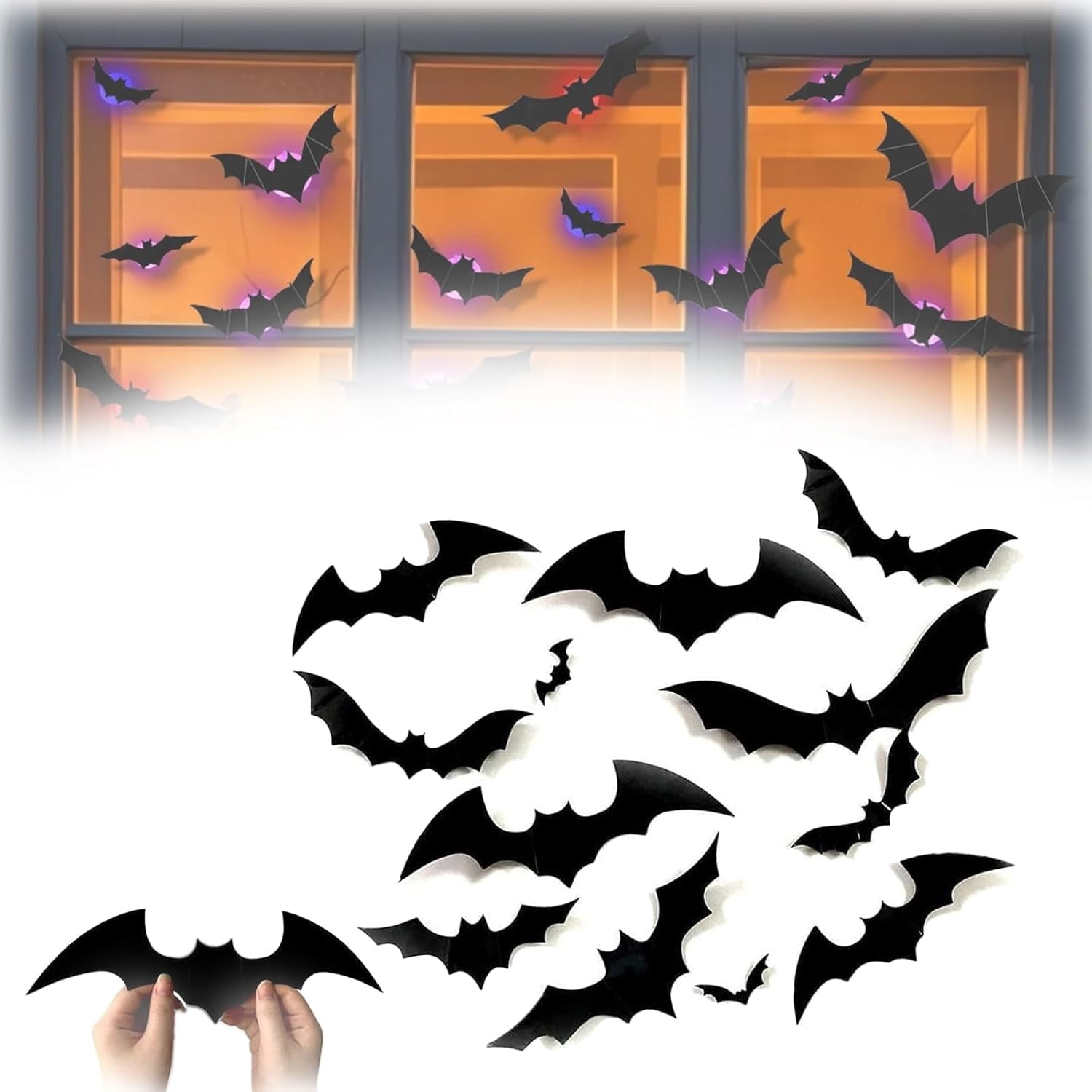 3D Bat Light Decoration Set, LED Glowing Bats Group, Halloween Wall ...