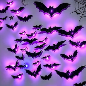 3D Bat Light LED Decorations, 2026 New Halloween Bat Wall Stickers Realistic 3D Bat Wall Decor, 3 Color LED Light Flashing, Multiple Sizes Design
