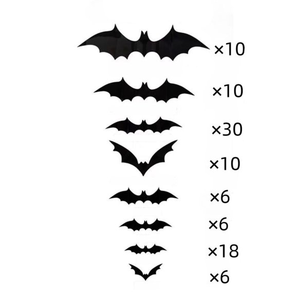 3D Bat Wall Stickers Paper Cutout Set with Self Adhesive Removable Decals in Multiple Sizes for Doors Windows Mirrors