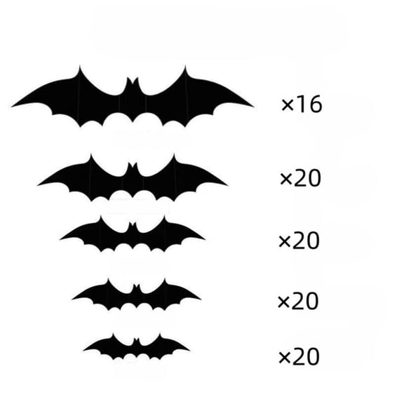 3D Bat Wall Stickers Paper Cutout Set with Self Adhesive Removable Decals in Multiple Sizes for Doors Windows Mirrors
