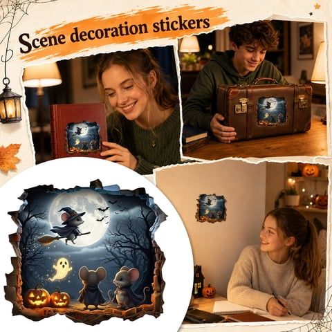 3D Bats Halloween Wall Decor Witch Ghost Pumpkin Wall Scene Peel and Stick Wall Decals for Halloween Party Door Window Wall Decor