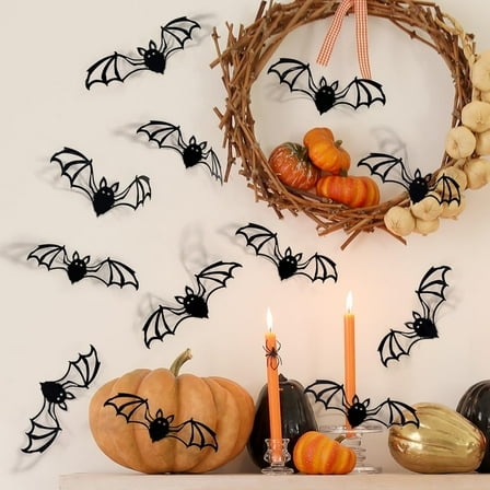 3D Bats Wall Stickers Halloween Wall Decals Removable Realistic Black Bat Home Decor Cute Halloween Party Decorations Bedroom Indoor Supplies, 12 Pcs ﻿