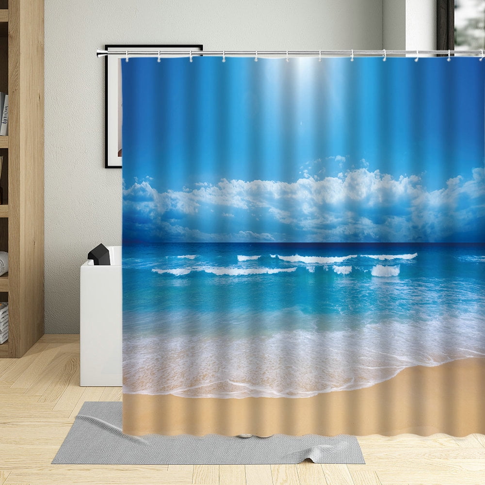 3D Beach Scenery Seaside Beach Bathroom Curtains Waterproof Shower Curtain Polyester Fabric Home ...