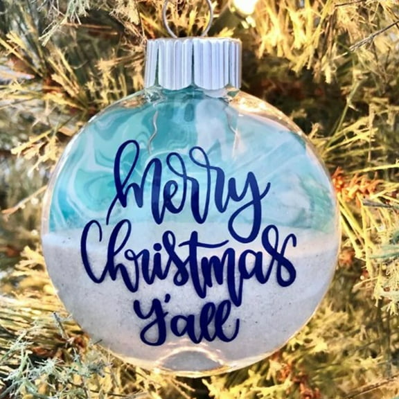 3D Beach Themed Christmas Ornaments Spherical Plastic Glass Bottle DesignBeach Gifts for Friend, Sand Hanging Decor, Christmas by The Sea Keepsake Plaque, Tree Decorations C