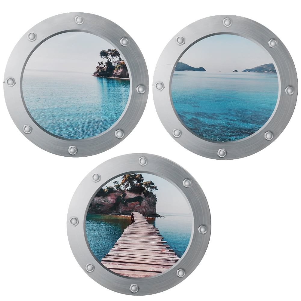 3D Beach Wood Bridge Seascape Window Wall Sticker Set of 3 for Bedroom ...