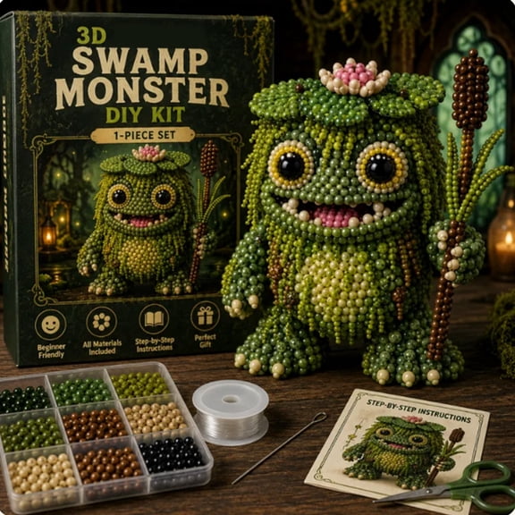 3D Bead DIY Craft Kit, Swamp Monster Handmade Beading Set, Full Material Supplies for Beginners, Make Your Own Desktop Decoration Handmade Present