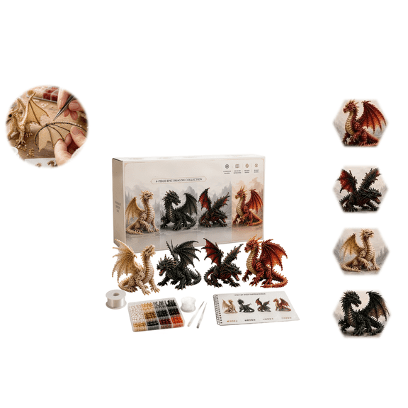 3D Bead DIY Dragon Bead Set，Complete 3D Beaded Animals Craft Set，Unique Mythical Designs Bead Embroidery Kit for Creative Crafting