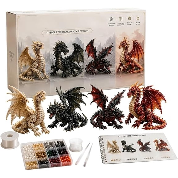 3D Bead Dragon Craft Kit for Stress Relief, Mindfulness DIY Beading Set for Adults, Calming Hands-On Home Decor Activity