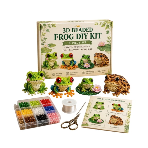 3D Beaded, 3D Beaded Animal Kit, 3D Beaded Animals, Tiny 3D Beaded Animal DIY Kit 1-Pack Plastic Beads Set Miniature Frogs Green Frog Red-Eyed Tree Frog Lily Pad Frog Brown Toad