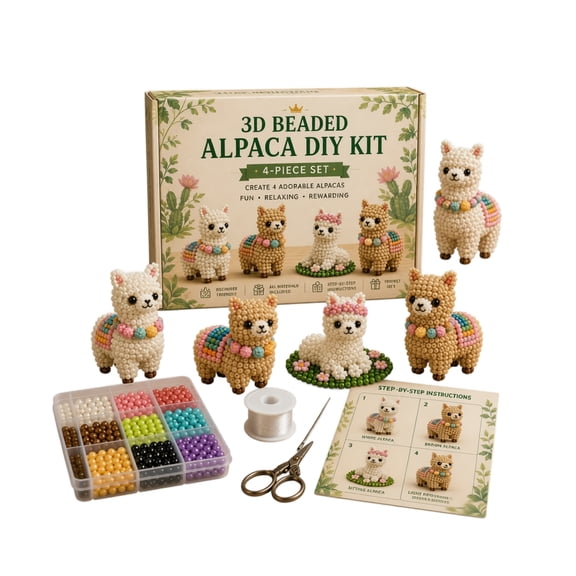 3D Beaded Alpaca DIY Kit 4-Piece Set – Build 4 Styles Beaded Alpaca Figurines Like Building Blocks, Complete Seed Bead Craft Supplies, Relaxing DIY Gift for Adults Teens Home Decor