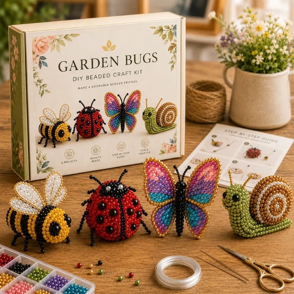 3D Beaded Animal & Bug Craft Kit, DIY Handmade Beading Set with Pre-Sorted Beads & Tools for Adult Crafting & Home Decor