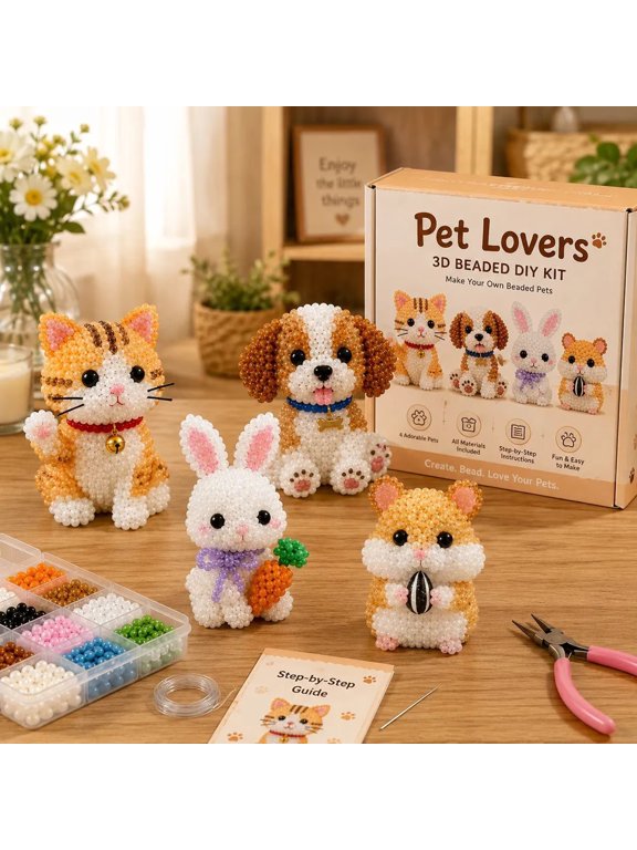 3D Beaded Animal Craft Kit - DIY Handmade Jewelry Art Set for Keychains, Ornaments, and Collectible Display - Complete Starter Supplies