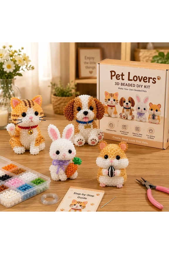 3D Beaded Animal Craft Kit, DIY Pony Bead Lizard Pattern for Keychain Making, Creative Fuse Bead Set for Adults Teens, No Glue or Heat Tools