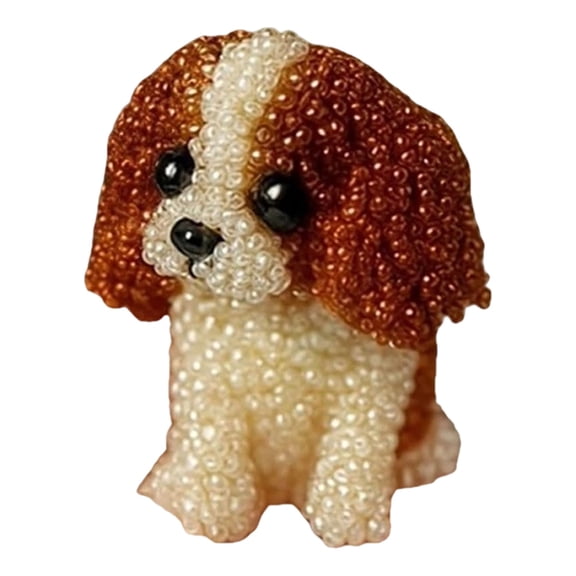 3D Beaded Animal Craft Kit DIY Seed Bead Set, Miniature Tiny Size Cavalier King Charles Spaniel Dog Ornament for Family Activity, Crafting Tools Included, YDYB