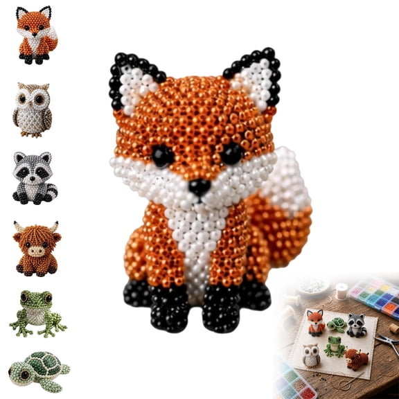3D Beaded Animal Craft Kit, Fox Bead Embroidery Kit, Cute 3D Animal Beadwork Craft Set with Colorful Beads and Instructions, Beaded Ornament Art Supplies & Gift for Beginners Adults