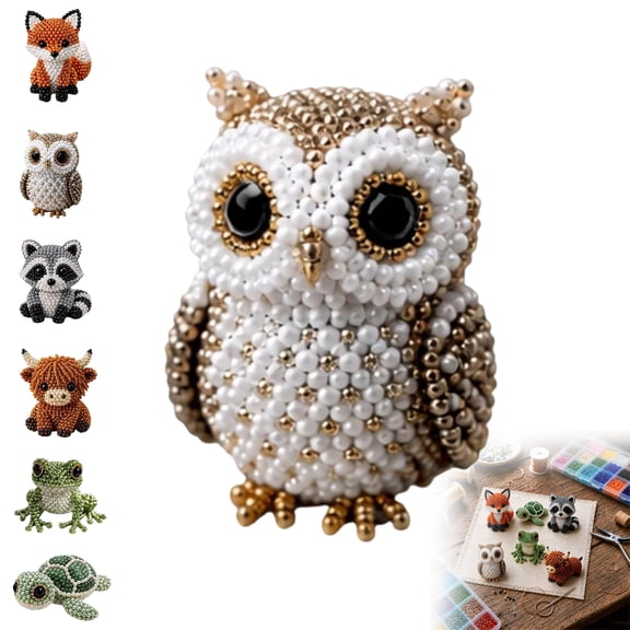 3D Beaded Animal Craft Kit, Owl Bead Embroidery Kit, Cute 3D Animal Beadwork Craft Set with Colorful Beads and Instructions, Beaded Ornament Art Supplies & Gift for Beginners Adults