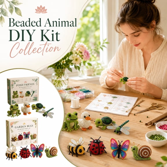 3D Beaded Animal DIY Craft Kit for Adults & Teens | Pond Friends Beading Kit with Frog Duck Turtle Dragonfly | Stress Relief Screen-Free Desktop Decor Project (Garden Bugs)