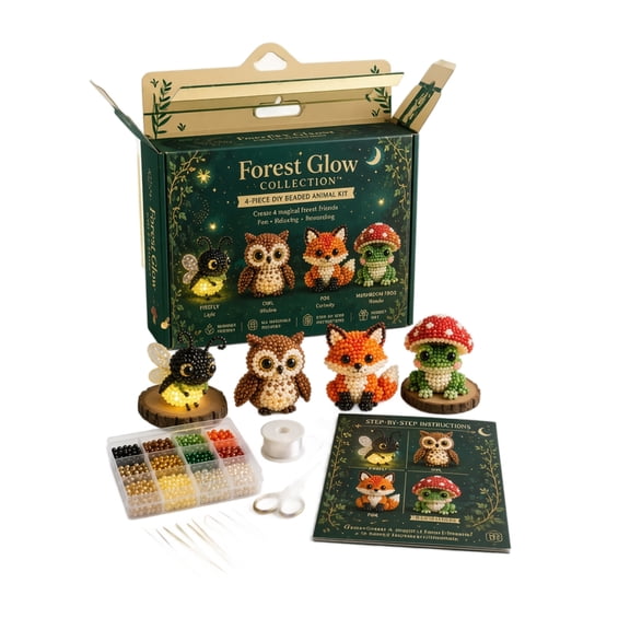 3D Beaded Animal DIY Craft Kit Forest Glow Collection with Assorted Beads Thread Tools and Instructions for Handmade Projects