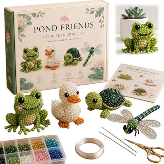 3D Beaded Animal DIY Kit, Beading Embroidery Kit for Adults, 3D Animal Beadwork Set (Pond Friends)