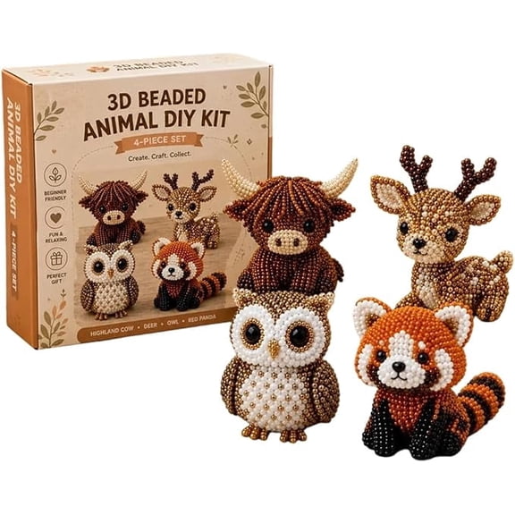 3D Beaded Animal DIY Kit, Cute Animal Beading Craft Set with 4 Designs with Detailed Instructions for Beginners Adults(xw)
