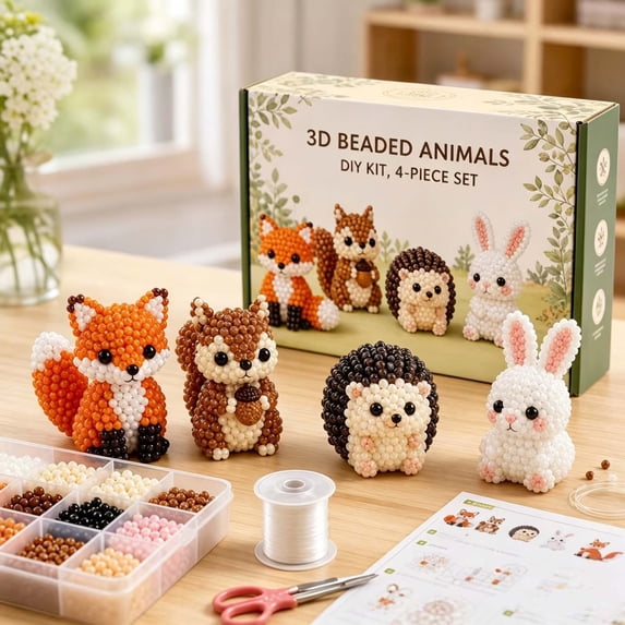 3D Beaded Animal DIY Kit, Cute Animal Handmade Bead Embroidery Kit, 3D Animals Beadwork Craft Kit for Beginners Adults, Beaded Ornament Art Supplies & Gift for Craft Lovers