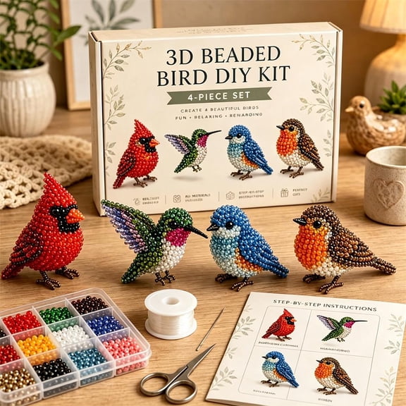 3D Beaded Animal DIY Kit Cute Bird Craft Set, Handmade Bead Art Mosaic Kit, Stress Relief Creative DIY Decoration Gifts for Adults Teens Beginners