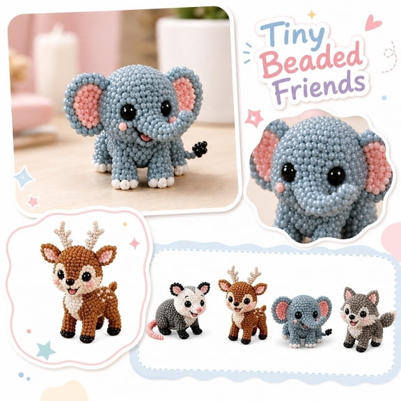 3D Beaded Animal DIY Kit, Cute Forest Creature Craft Set with Step-by-Step Guide, Portable Plastic Beadwork for Kids Adults Travel School Party 4 Pcs