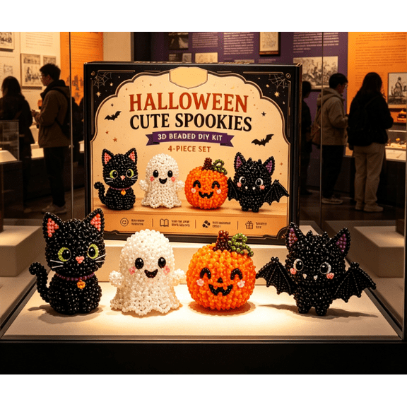 3D Beaded Animal DIY Kit, Halloween Ghost Beading Kits, Bead Embroidery Kit with 4 Cute Designs, Bead Animal Making Kit for Adults Beginners & Craft Lovers (Halloween B)