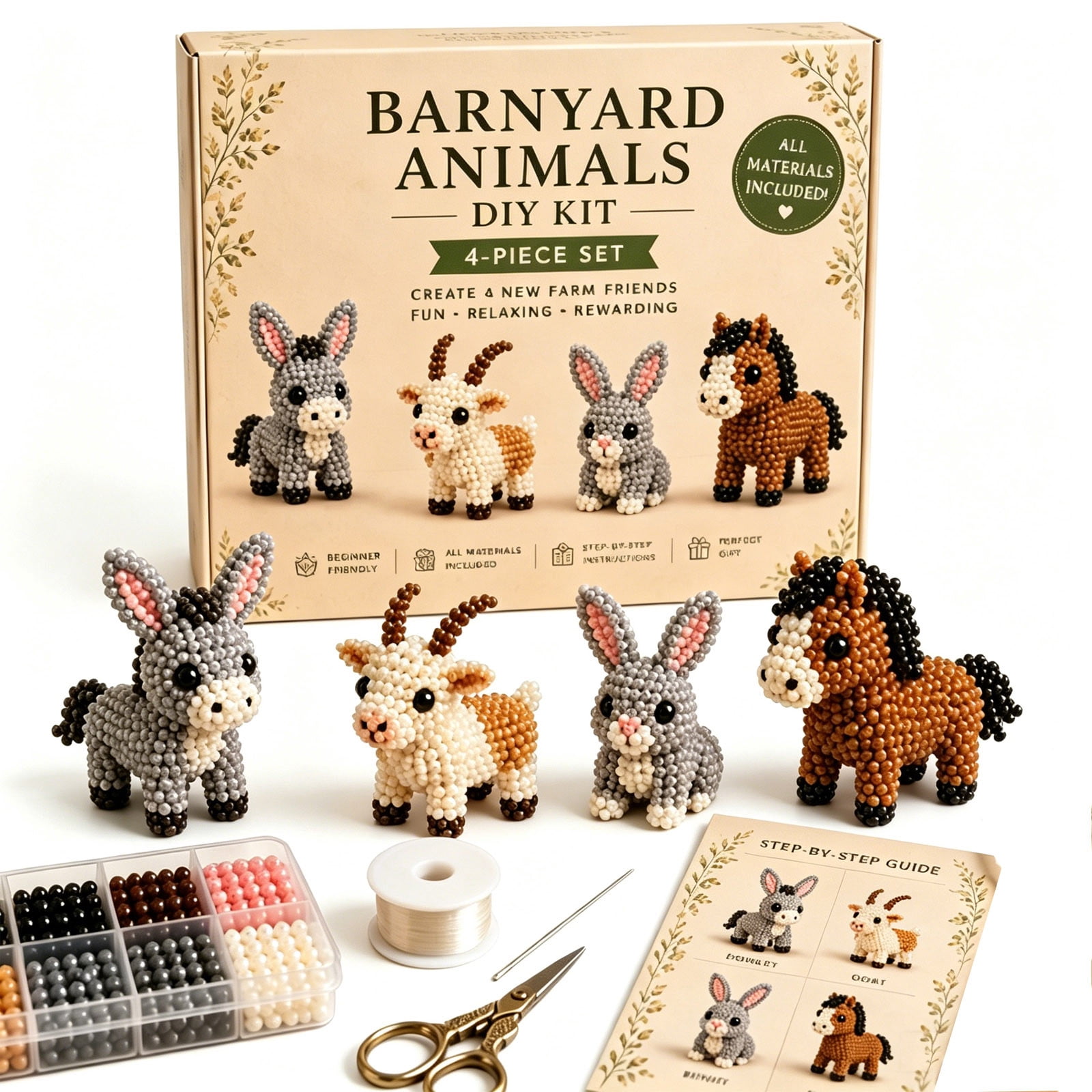 3D Beaded Animal Embroidery Kit, Cute Animal Beading Craft Set, 3D ...