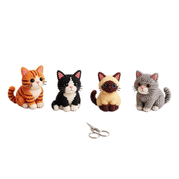 3D Beaded Animal Figurine Kit featuring Realistic Cat Designs, DIY Handmade Craft Set for Hobbyists, Creative Desktop Decor and Collectible Art