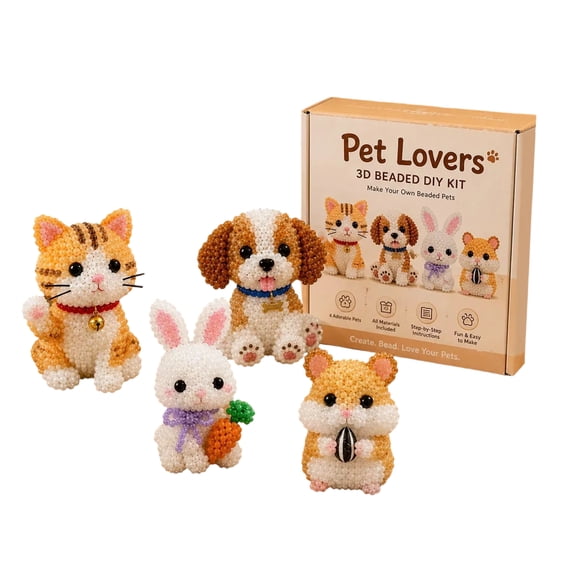 3D Beaded Animal Handcraft Kit, Easy Operated Bead Art Set, Exquisite Mini Animal Ornament Making Supplies for Daily Hobby Creation Pet Lovers-4pcs