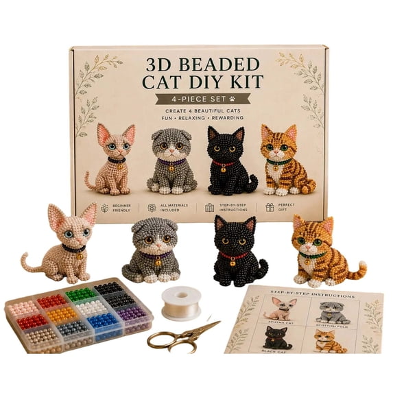 3D Beaded Animal Kit For Adults Tiny 3D Beaded Animals 3D DIY Bead Kit Beading Embroidery Kits 4 Cute Designs Animal Themed Beadwork Kits For Beginners & Craft Enthusiasts With Instructions (#05)