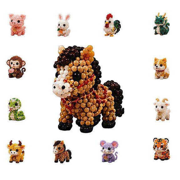 3D Beaded Animal Kit, Bead Embroidery Kit for Adults, Easy DIY Animal Beading Kit with Step-by-Step Guide, Premium Embroidery Beads, Fun Screen-Free Hobby Gift (Horse)