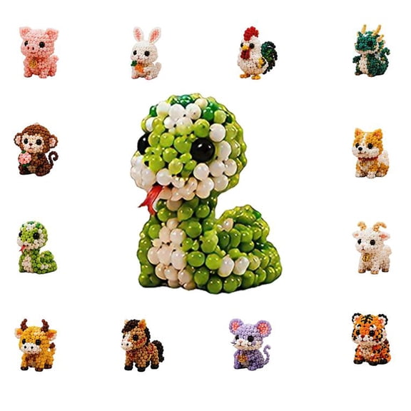 3D Beaded Animal Kit, Bead Embroidery Kit for Adults, Easy DIY Animal Beading Kit with Step-by-Step Guide, Premium Embroidery Beads, Fun Screen-Free Hobby Gift (Snake)