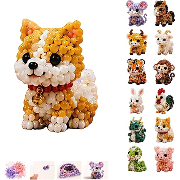 3D Beaded Animal Kit, Complete DIY Animal Beading Kit, Bead Embroidery Kit for Craft Enthusiasts, High-Quality Embroidery Beads, Make Your Own Animal Decorations (Dog)