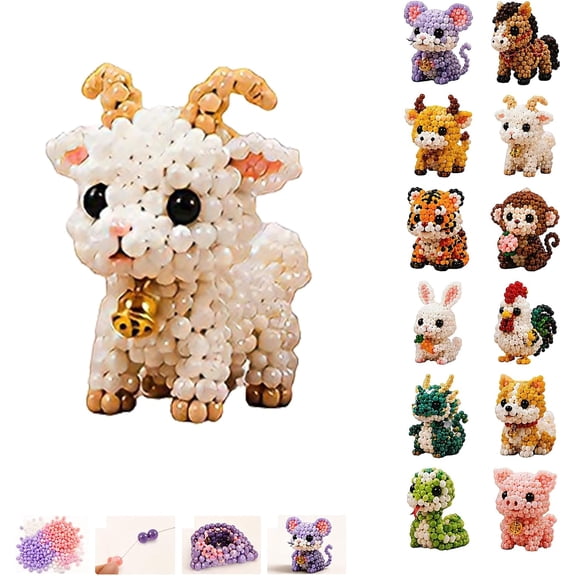 3D Beaded Animal Kit, DIY Animal Beading Kit for Beginners, Complete Bead Embroidery Kit with All Supplies, Creative Craft Set with Embroidery Beads, Perfect Gift for Craft Lovers (Sheep)