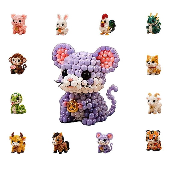 3D Beaded Animal Kit, DIY Animal Beading Kit for Stress Relief, Bead Embroidery Kit with Glossy Embroidery Beads, Family Craft Activity, Ideal Birthday Gift (Rat)