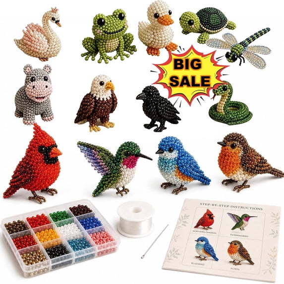3D Beaded Animal Kit, DIY Bead Craft Set for Adults, 3D Beaded Pond Friends Making Kit