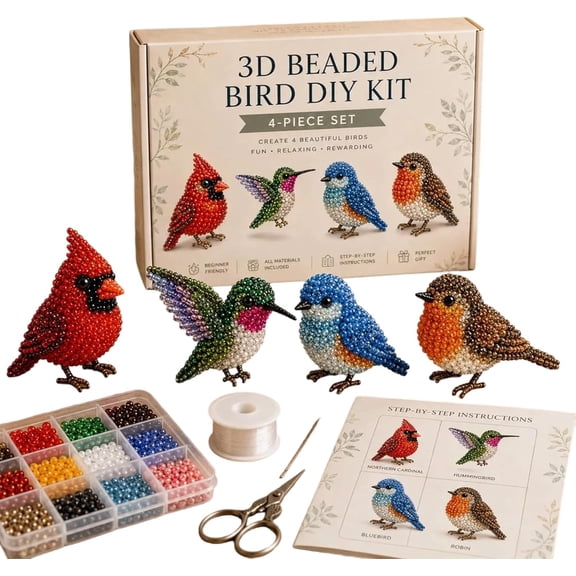 3D Beaded Animal Kit DIY Tiny 3D Animals Bead Embroidery Kit 4Pcs DIY Bird Beading Crafts with Instructions Cute Bead Art Crafts Handmade Bird Gift for Beginners & Craft Enthusiasts